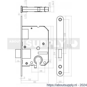 Intersteel Essentials 9541 woningbouw cilinder kastslot 55 mm voorplaat afgerond wit gelakt 20x174 mm doorn 50 mm met sluitplaat - Y26007079 - afbeelding 2