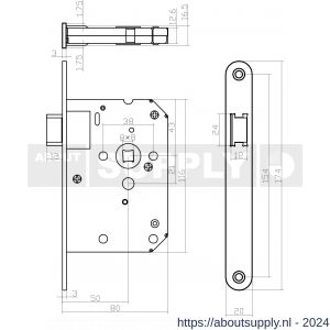 Intersteel Essentials 9542 woningbouw loopslot voorplaat afgerond RVS 20x174 mm doorn 50 mm met sluitplaat - Y26007080 - afbeelding 2