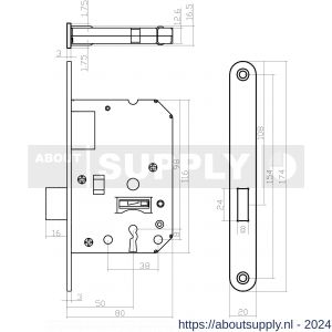 Intersteel Essentials 9543 woningbouw klavier kastslot 55 mm voorplaat afgerond RVS 20x174 mm doorn 50 mm met sluitplaat 2 sleutels - Y26007084 - afbeelding 2