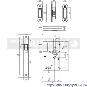 Intersteel Essentials 9570 woningbouw magneet loopslot voorplaat afgerond RVS 20x174 mm doorn 50 mm met sluitplaat-kom - Y26008927 - afbeelding 2