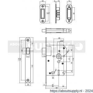 Intersteel Essentials 9570 woningbouw magneet klavier dag- en nachtslot 55 mm voorplaat afgerond RVS 20x174 mm doorn 50 mm met sluitplaat-kom en 2 sleutels - Y26008928 - afbeelding 2