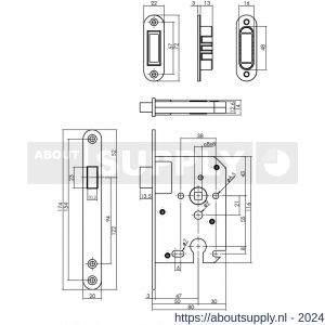 Intersteel Essentials 9570 woningbouw magneet cilinder dag- en nachtslot 55 mm voorplaat afgerond RVS 20x174 mm doorn 50 mm met sluitplaat-kom - Y26008929 - afbeelding 2