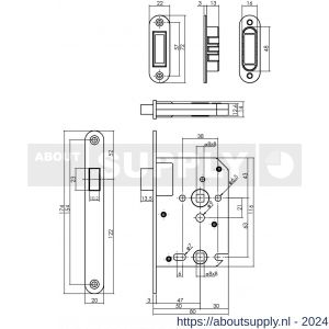 Intersteel Essentials 9571 woningbouw magneet badkamer-toilet slot 63/8 mm voorplaat afgerond RVS 20x174 mm doorn 50 mm met sluitplaat-kom industrieverpakking - Y26008934 - afbeelding 2