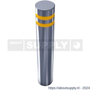 SecuPost statische anti ramzuil rond 114 mm inbouw Heavy Duty RVS 304 6 mm met reflectie strepen rood-geel-wit - Y50750206 - afbeelding 1
