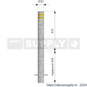 SecuPost statische anti ramzuil rond 101 mm inbouw Heavy Duty staal gegalvaniseerd 5 mm met reflectie strepen rood-geel-wit - Y50750207 - afbeelding 2