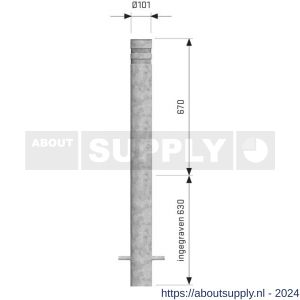 SecuPost statische anti ramzuil rond 101 mm inbouw Heavy Duty staal gegalvaniseerd 5 mm zonder reflectie strepen - Y50750209 - afbeelding 2