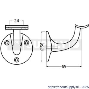 Hermeta 3500 leuninghouder 65 mm holzadel nieuw zilver - S20101774 - afbeelding 2