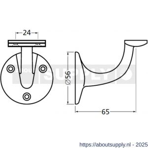 Hermeta 3502 leuninghouder 65 mm vlakzadel zwart - S20100842 - afbeelding 2