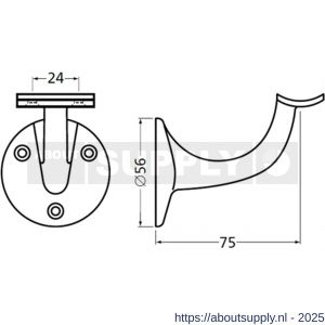 Hermeta 3505 leuninghouder 75 mm holzadel nieuw zilver - S20100851 - afbeelding 2