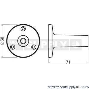 Hermeta 3511 leuninghouder rozet met vaste zuil 71 mm naturel EAN sticker - S20100929 - afbeelding 2
