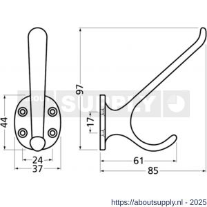 Hermeta 0026 garderobe hoed- en jashaak enkel nieuw zilver - S20100736 - afbeelding 2