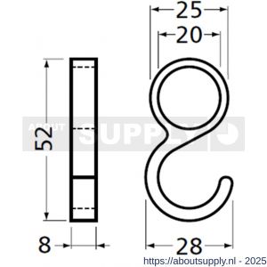 Hermeta 0591 schuifhaak voor ronde garderobebuis d=19 mm nieuw zilver - S20100394 - afbeelding 2