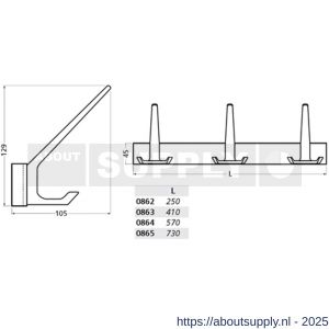 Hermeta 0862 garderobe kapstok 2x haak nummer 860 naturel - S20100602 - afbeelding 2