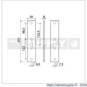 Ami 251/50/8 langschild aluminium zonder krukgat profielcilinder PC 55 F1 R6,5/R7,3 - S10900687 - afbeelding 2