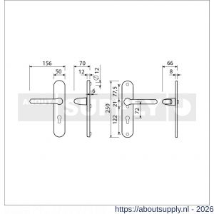 Ami VHB 250/50/1-386 veiligheids Rotaveer kruk-kruk langschildgarnituur SKG*** ovaal VHB 386 Rota 250/50/1 profielcilinder PC 72 F1 deurdikte 53-57 mm - S10901225 - afbeelding 2