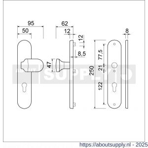 Ami VHB 250/50/1-145 veiligheidsvoordeur-knoplangschildgarnituur SKG*** ovaal VHB 250/50/1 profielcilinder PC 72 Varo knop 145 en zonder deurkruk F1 deurdikte 38-42 mm - S10901044 - afbeelding 4