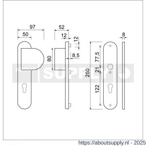 Ami VHB 250/50/1-90/83 veiligheidsvoordeur-duwerlangschildgarnituur SKG*** Archi Design ovaal VHB 250/50/1 profielcilinder PC 55 deurduwer 90/83 links en zonder deurkruk Irox deurdikte 38-42 mm - S10901026 - afbeelding 4