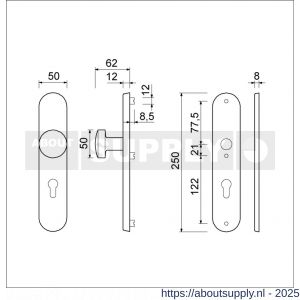 Ami VHB 250/50/1-169/50 veiligheidsvoordeur-knoplangschildgarnituur SKG*** ovaal VHB 250/50/1 profielcilinder PC 72 knop 169/50 F1 profielcilinder PC 72 en deurkruk 369 M6 deurdikte 38-42 mm - S10901056 - afbeelding 4