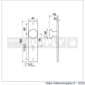 Ami 180/41 RH knopkortschild aluminium rondhoek knop 160/40 vast kortschild 180/41 RH sleutelgat SLG 56 F1 - S10900726 - afbeelding 2