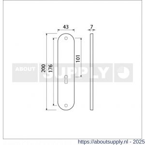 Ami 200/1/7 langschild aluminium Archi Design zonder krukgat sleutelgat SLG 56 Irox - S10900699 - afbeelding 2