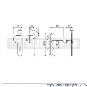 Ami VHB 250/50/1-90/83-378 veiligheids Rotaveer duwer-kruk langschildgarnituur SKG*** Archi Design ovaal VHB 250/50/1 profielcilinder PC 72 deurduwer 90/83 links en deurkruk 378 Rota Irox deurdikte 38-42 mm - S10900952 - afbeelding 2