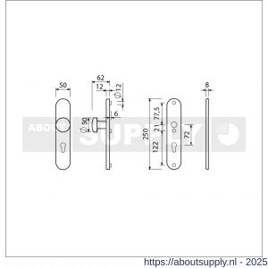 Ami VHB 250/50/1-169/50 veiligheidsvoordeur-knoplangschildgarnituur SKG*** Archi Design ovaal VHB 250/50/1 knop 169/50 profielcilinder PC 72 en zonder deurkruk Irox deurdikte 38-42 mm - S10901055 - afbeelding 2