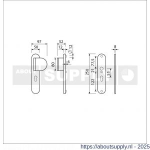 Ami VHB 250/50/1-90/83 veiligheidsvoordeur-duwerlangschildgarnituur SKG*** Archi Design ovaal VHB 250/50/1 profielcilinder PC 55 deurduwer 90/83 rechts en zonder deurkruk Irox deurdikte 38-42 mm - S10901028 - afbeelding 2
