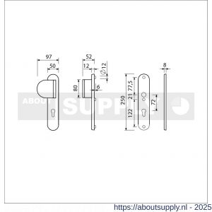Ami VHB 250/50/1-90/83 veiligheidsvoordeur-duwerlangschildgarnituur SKG*** Archi Design ovaal VHB 250/50/1 profielcilinder PC 72 deurduwer 90/83 links en zonder deurkruk Irox deurdikte 38-42 mm - S10901030 - afbeelding 2