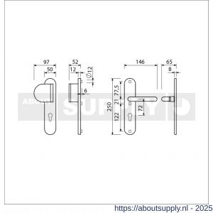 Ami VHB 250/50/1-90/83 veiligheidsvoordeur-duwerlangschildgarnituur SKG*** Archi Design ovaal VHB 250/50/1 profielcilinder PC 72 deurduwer 90/83 links en deurkruk 356 F1 mat Archi Design deurdikte 38-42 mm - S10901029 - afbeelding 2