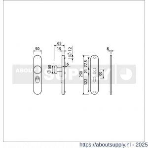 Ami VHB 250/15-169/50 KT veiligheids knop-kruk langschildgarnituur SKG*** kerntrekbeveiliging Archi Design ovaal VHB 250/15 knop 169/50 KT 55 en zonder deurkruk profielcilinder PC 55 Irox deurdikte 38-42 mm - S10901191 - afbeelding 1
