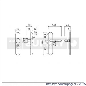 Ami VHB 250/15-169/50 KT veiligheids knop-kruk langschildgarnituur SKG*** kerntrekbeveiliging Archi Design ovaal VHB 250/15 knop 169/50 KT 55 en deurkruk 356 profielcilinder PC 55 Irox deurdikte 38-42 mm - S10901190 - afbeelding 1