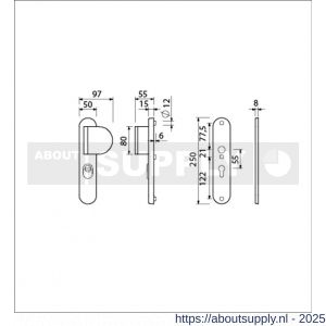 Ami VHB 250/15-90/83 KT veiligheids duwer-kruk langschildgarnituur SKG*** kerntrekbeveiliging Archi Design ovaal VHB 250/50/1 KT 55 deurduwer 90/83 rechts en zonder deurkruk Irox deurdikte 38-42 mm - S10901111 - afbeelding 2