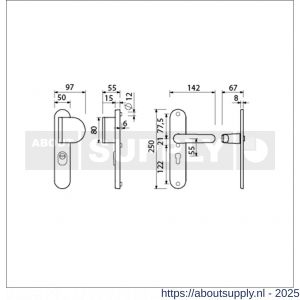 Ami VHB 250/15-90/83-378 KT veiligheids Rotaveer duwer-kruk langschildgarnituur SKG*** kerntrekbeveiliging Archi Design VHB 250/15 KT 55 deurduwer 90/83 rechts en deurkruk 378 Rota Irox deurdikte 38-42 mm - S10901087 - afbeelding 2