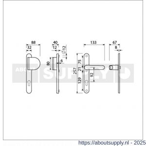 Ami VHB 257/32/2-90/83-378 veiligheids Rotaveer duwer-kruk smalschildgarnituur SKG** Archi Design ovaal VHB 257/32/2 deurduwer 90/83 profielcilinder PC 92 rechts en deurkruk 378 Rota Irox deurdikte 67-73 mm - S10900846 - afbeelding 2
