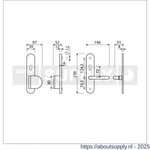 Ami VHB 250/50/1-90/83 senioren veiligheidsvoordeur-duwerlangschildgarnituur SKG** ovaal omkeer VHB 250/50/1 profielcilinder PC 72 omkeer deurduwer 90/83 rechts TS en deurkruk 356 M6 F1 (2 GTS) deurdikte 38-42 mm - S10900809 - afbeelding 2