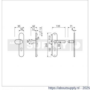 Ami VHB 250/50/1-145 veiligheidsvoordeur-knoplangschildgarnituur SKG*** ovaal VHB 250/50/1 profielcilinder PC 72 Varo knop 145 en deurkruk 369 F1 deurdikte 38-42 mm - S10901043 - afbeelding 2