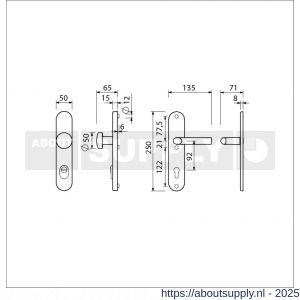 Ami VHB 250/15-169/50 KT veiligheids knop-kruk langschildgarnituur SKG*** kerntrekbeveiliging ovaal VHB 250/50/15 KT 92 knop 169/50 en deurkruk 369 profielcilinder PC 92 F1 deurdikte 38-42 mm - S10901265 - afbeelding 2