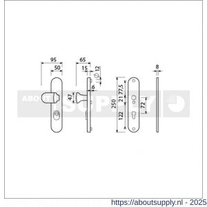 Ami VHB 250/15-145 KT veiligheids knop-kruk langschildgarnituur SKG*** kerntrekbeveiliging ovaal VHB 250/50/15 KT 72 knop 145 zonder deurkruk profielcilinder PC 72 F1 deurdikte 53-57 mm - S10901254 - afbeelding 2