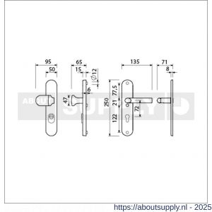 Ami VHB 250/15-145 KT veiligheids knop-kruk langschildgarnituur SKG*** kerntrekbeveiliging ovaal VHB 250/50/15 KT 72 knop 145 en deurkruk 369 profielcilinder PC 72 F1 deurdikte 53-57 mm - S10901253 - afbeelding 2
