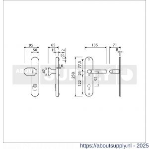 Ami VHB 250/15-145 KT veiligheids knop-kruk langschildgarnituur SKG*** kerntrekbeveiliging ovaal VHB 250/50/15 KT 92 knop 145 en deurkruk 369 profielcilinder PC 92 F1 deurdikte 38-42 mm - S10901255 - afbeelding 2