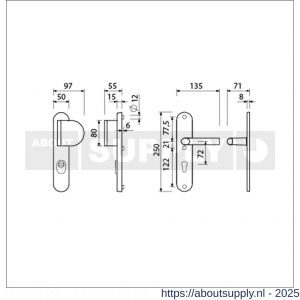 Ami VHB 250/15-90/83 KT veiligheids duwer-kruk langschildgarnituur SKG*** kerntrekbeveiliging ovaal VHB 250/50/15 KT 72 deurduwer 90/83 rechts en deurkruk 369 profielcilinder PC 72 F1 deurdikte 53-57 mm - S10901121 - afbeelding 2