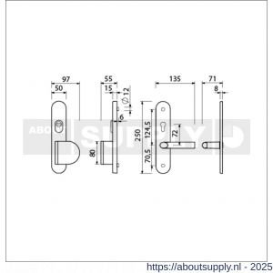 Ami VHB 250/15-90/83 KT senioren veiligheids duwer-kruk langschildgarnituur SKG*** kerntrekbeveiliging ovaal omkeer VHB 250/50/15 KT 72 omkeer 90/83 rechts en deurkruk 369 profielcilinder PC 72 omkeer F1 deurdikte 38-42 mm - S10901122 - afbeelding 2