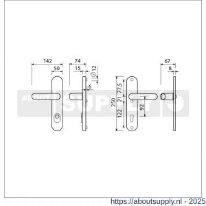 Ami VHB 250/15-378 KT veiligheids Rotaveer kruk-kruk langschildgarnituur SKG*** kerntrekbeveiliging ovaal VHB 378 Rota 250/50/15 KT 92 en profielcilinder PC 92 F1 deurdikte 38-42 mm - S10901201 - afbeelding 2