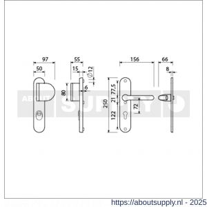 Ami VHB 250/15-90/83-386 KT veiligheids Rotaveer duwer-kruk langschildgarnituur SKG*** kerntrekbeveiliging ovaal VHB 250/50/15 KT 72 deurduwer 90/83 rechts en deurkruk 386 Rota profielcilinder PC 72 F1 deurdikte 53-57 mm - S10901109 - afbeelding 2