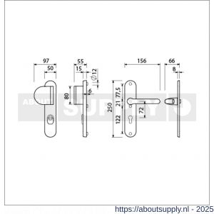 Ami VHB 250/15-90/83-386 KT veiligheids Rotaveer duwer-kruk langschildgarnituur SKG*** kerntrekbeveiliging ovaal VHB 250/50/15 KT 72 deurduwer 90/83 links en deurkruk 386 Rota profielcilinder PC 72 F1 deurdikte 38-42 mm - S10901108 - afbeelding 2