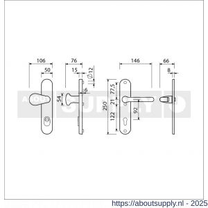 Ami VHB 250/15-173-386 KT veiligheids Rotaveer knop-kruk langschildgarnituur SKG*** kerntrekbeveiliging VHB 173 knop 386 Rota 250/50/15 buiten kerntrek KT 92 en binnen profielcilinder PC 92 F1 deurdikte 53-57 mm - S10901313 - afbeelding 2