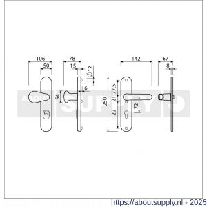 Ami VHB 250/15-173-378 KT veiligheids Rotaveer kruk-kruk langschildgarnituur SKG*** kerntrekbeveiliging ovaal VHB 173/378 Rota 250/50/15 buiten kerntrek KT 72 en binnen profielcilinder PC 72 F1 deurdikte 53-57 mm - S10901305 - afbeelding 2