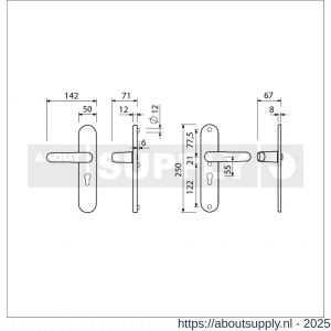 Ami VHB 250/50/1-378 veiligheids Rotaveer kruk-kruk langschildgarnituur SKG*** ovaal VHB 378 Rota 250/50/1 profielcilinder PC 55 F1 deurdikte 38-42 mm - S10901215 - afbeelding 2