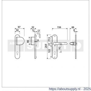 Ami VHB 250/50/1-90/83-386 veiligheids Rotaveer duwer-kruk langschildgarnituur SKG*** ovaal VHB 250/50/1 profielcilinder PC 92 deurduwer 90/83 rechts en deurkruk 386 Rota deurdikte 53-57 mm F1 - S10901135 - afbeelding 2