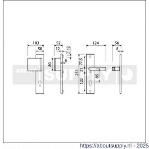 Ami VHB 251/50-90/80 veiligheidsvoordeur-duwerlangschildgarnituur SKG*** VHB 251/50 profielcilinder PC 85 deurduwer 90/80 links F2 profielcilinder PC 85 en deurkruk 332 deurdikte 38-42 mm - S10901010 - afbeelding 2